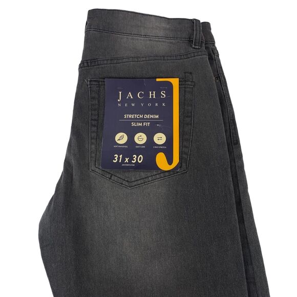 JACHS New York Jeans Mens 31x30 Gray Denim Mid Rise Stretch Slim Straight Fit - Picture 1 of 15